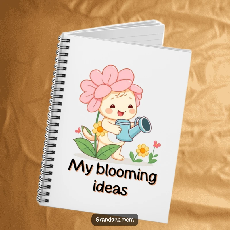 Funny daniff notebook, a cheerful dog with a watering can tending a large flower, perfect for notes and journaling with a garden theme.