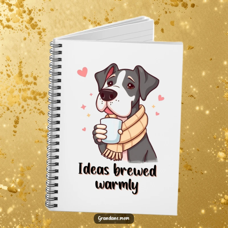 Funny Great Dane Notebook: A Great Dane in a scarf sips a drink on the cover, inspiring cozy thoughts and writings.