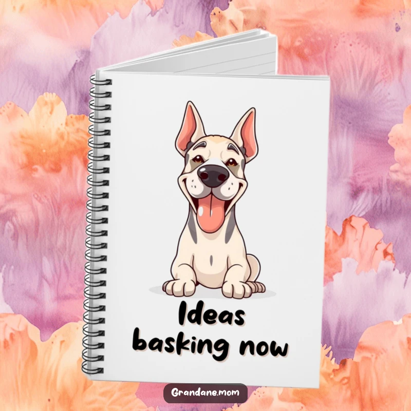 Funny Grand Dane notebook with a happy, panting dog enjoying the sun cover, perfect for journaling.