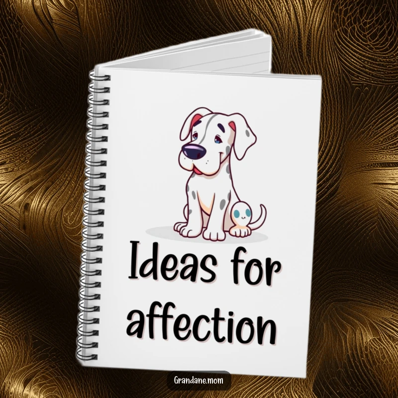 Funny Grand Dane notebook with a friendly dog leaning affectionately, perfect for jotting notes with a touch of canine humor.
