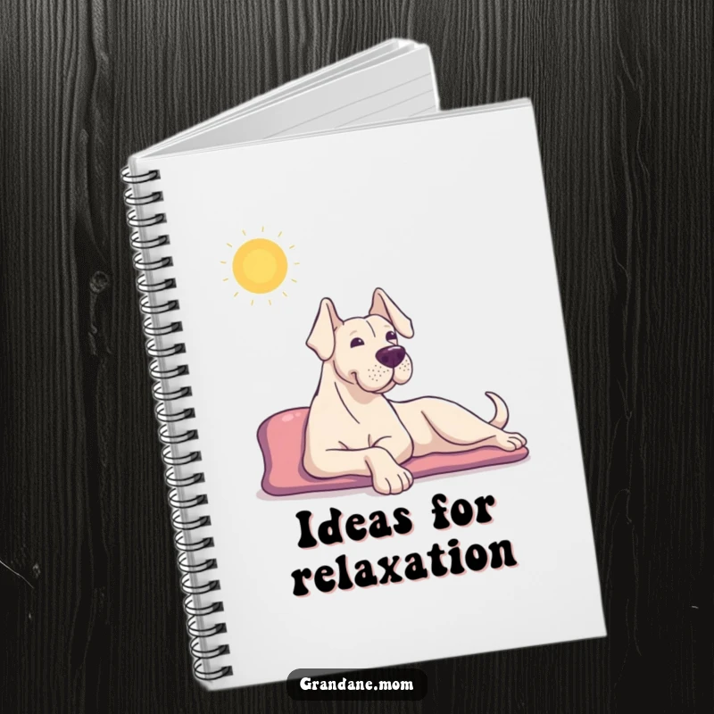 Funny Grand Dane notebook with a content dog stretching in the sun, perfect for journaling and creative ideas.