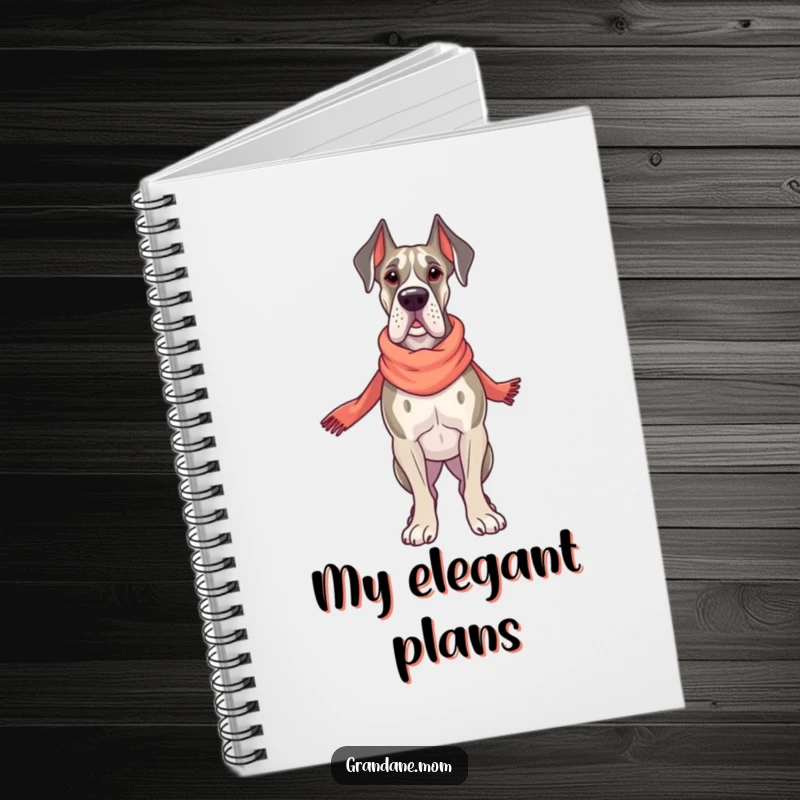 Funny Grand Dane Style Notebook, a proud dog with an elegant scarf, perfect for writing, a humorous and inspiring gift.