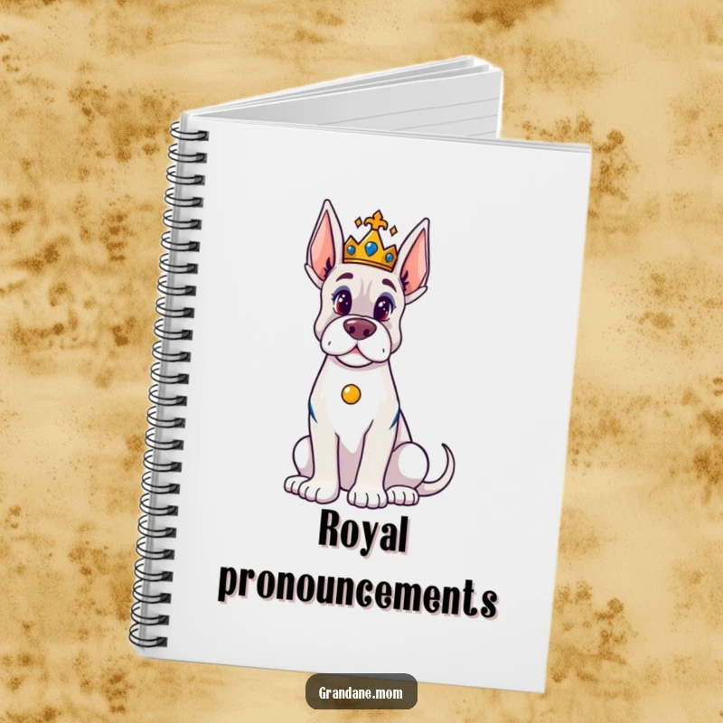 Funny Grand Dane Notebook: A crowned Grand Dane adorns this notebook, perfect for jotting down kingly thoughts with humorous elegance.