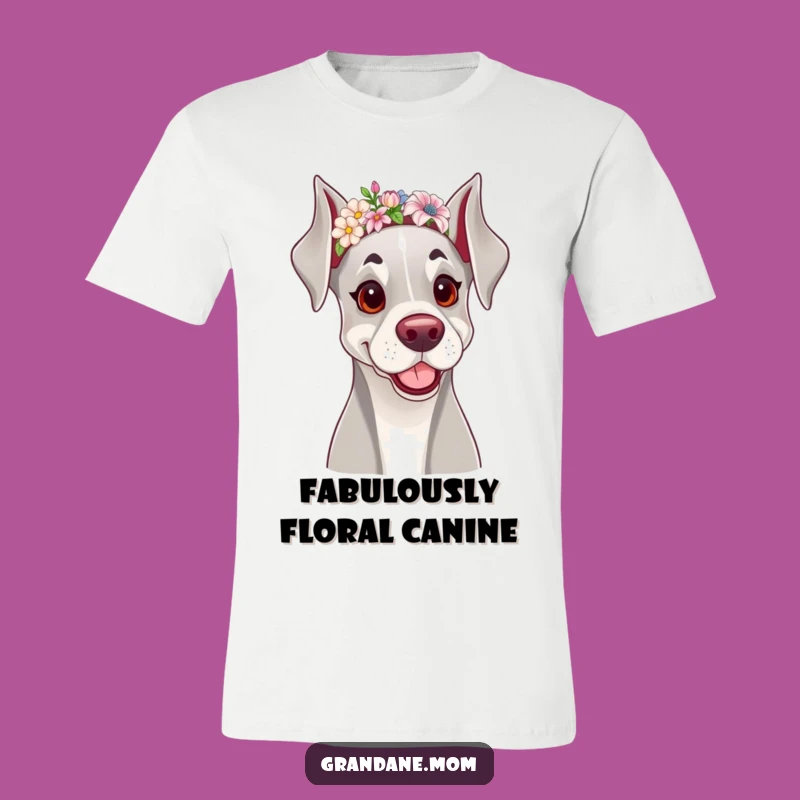 Funny Grand Dane T-Shirt: Lovely Dog Floral Headband Tee, Cool Gift