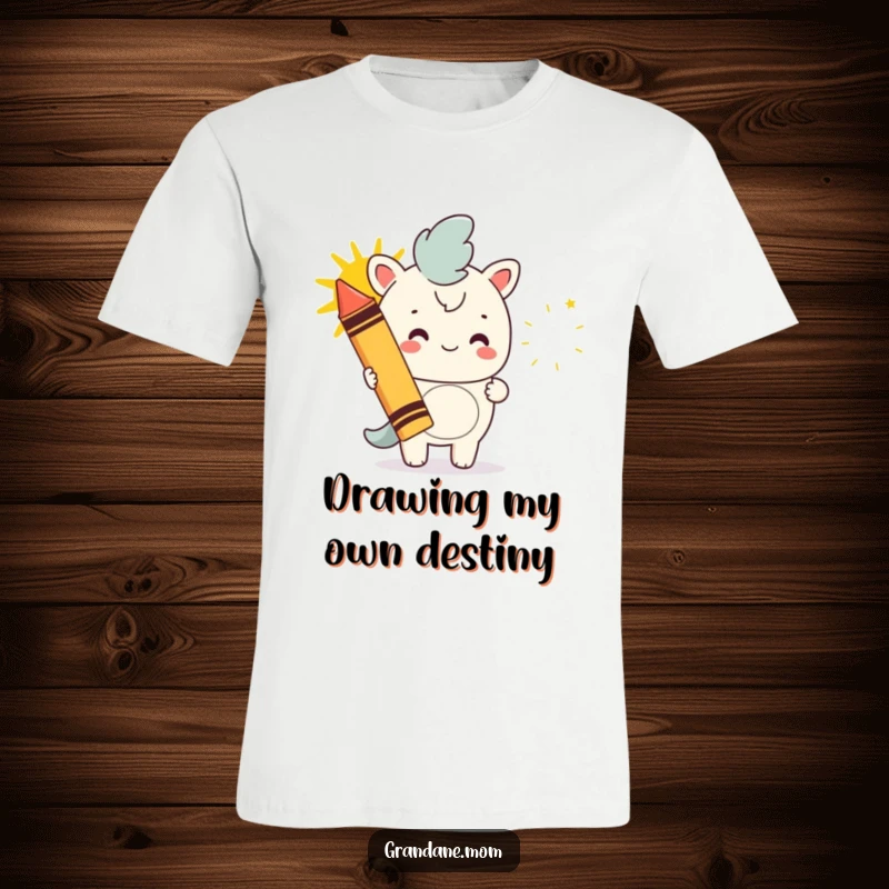 Funny daniff t-shirt, a dog holding a giant crayon drawing a happy sun, celebrating creativity and optimism, a perfect funny gift.