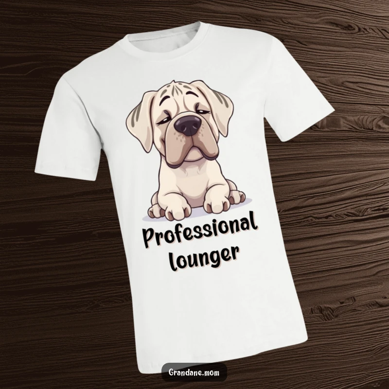 Funny Grand Dane t-shirt featuring a large dog in a contented sigh, head resting, capturing a moment of pure bliss.
