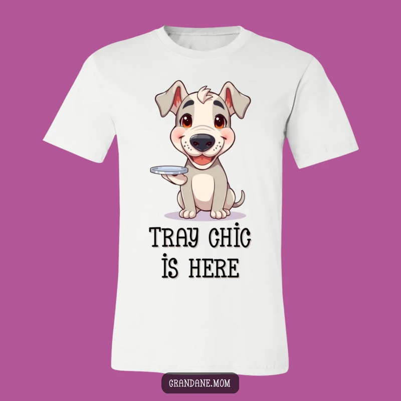 Funny Grand Dane Tray T-Shirt: Happy Dog Serving Tee, Cheerful Gift