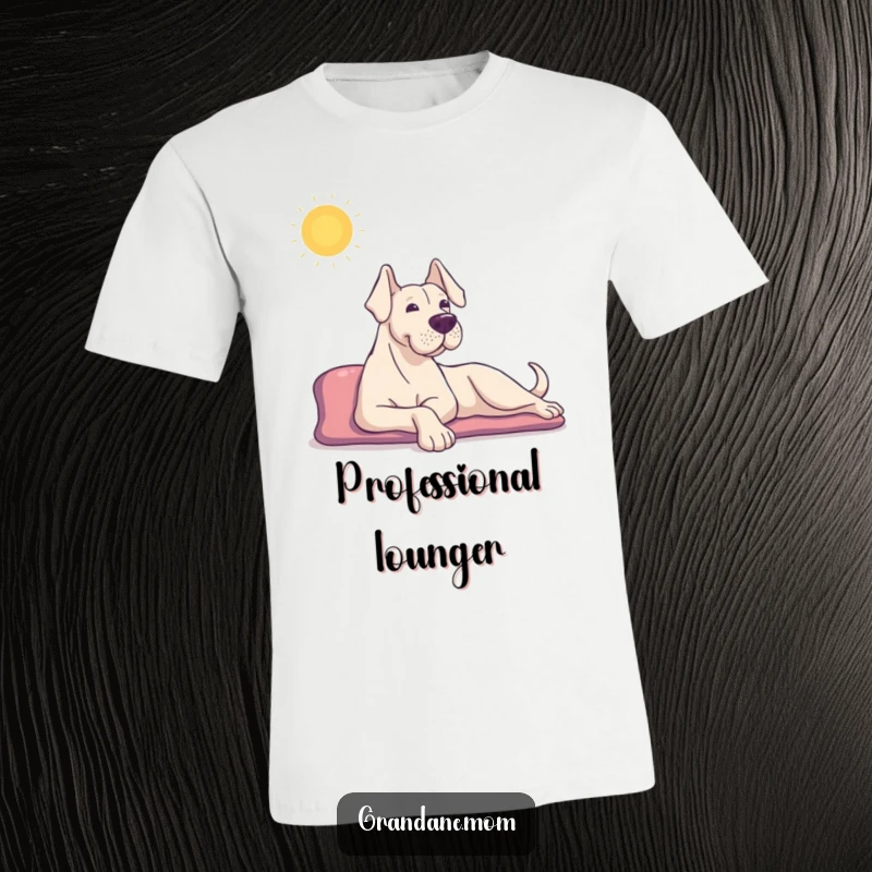 Funny Grand Dane t-shirt featuring a dog enjoying a relaxing stretch in the sun, perfect for promoting chill vibes.