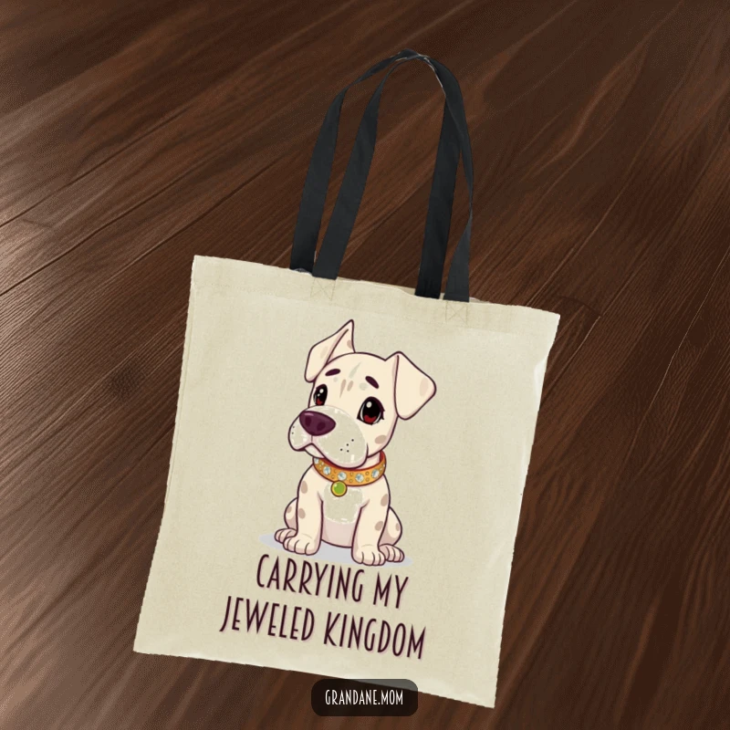 Funny Grand Dane tote bag, dog with a sparkling collar, exuding a sense of command and style. Excellent funny gift accessory.