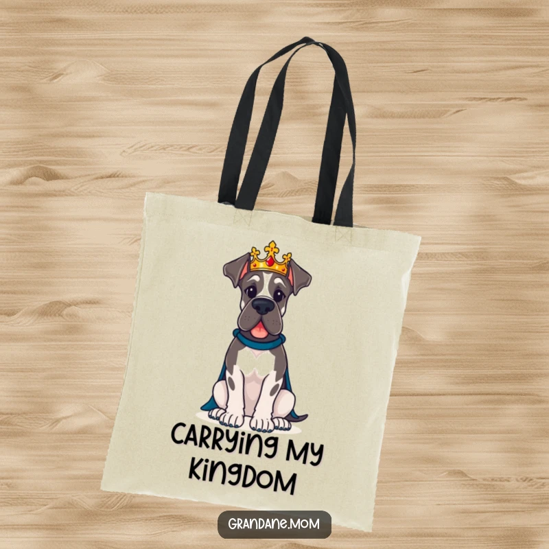 Funny Great Dane dog wearing a crown sits proudly on this humorous and stylish tote bag.