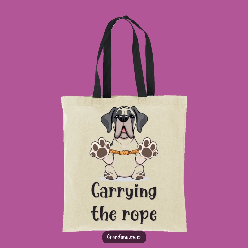 Funny Grand Dane Tote Bag: Tug-of-War Ready, Stylish Playful Dog Accessory