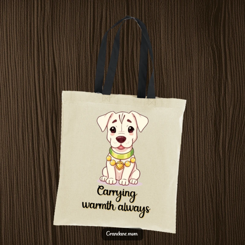 A Grand Dane with a shining collar, radiating kindness and warmth, featured on a durable and stylish tote bag.