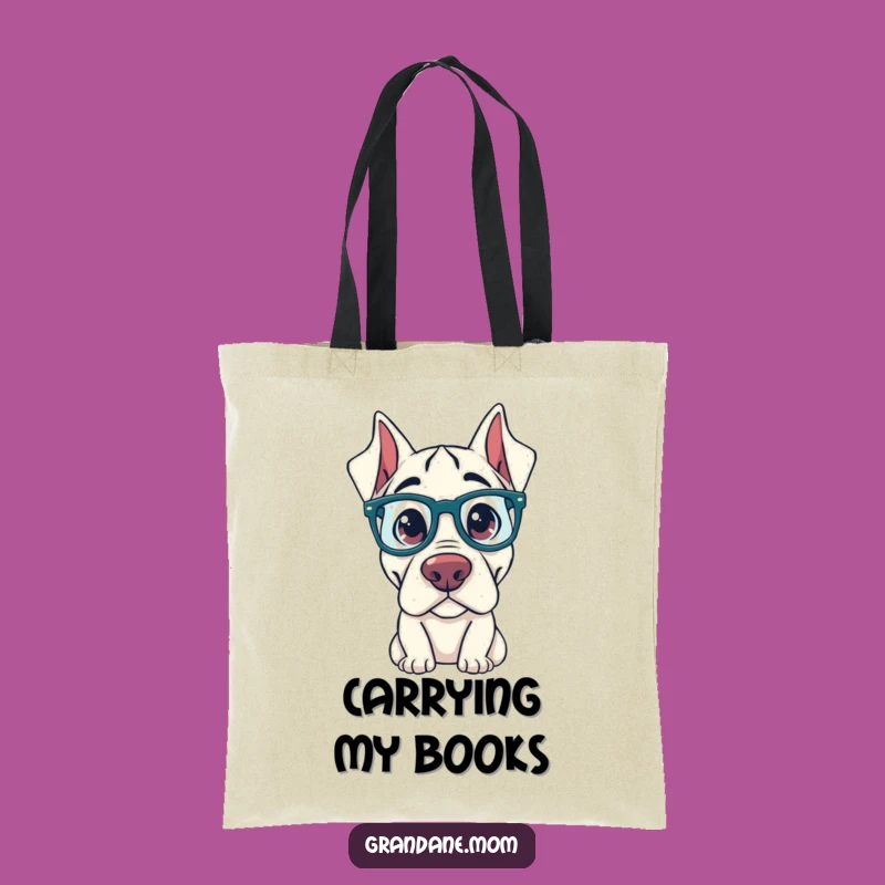 Curious Funny Grand Dane Tote Bag: Oversized Glasses Accessory for Bookish Dog Fans