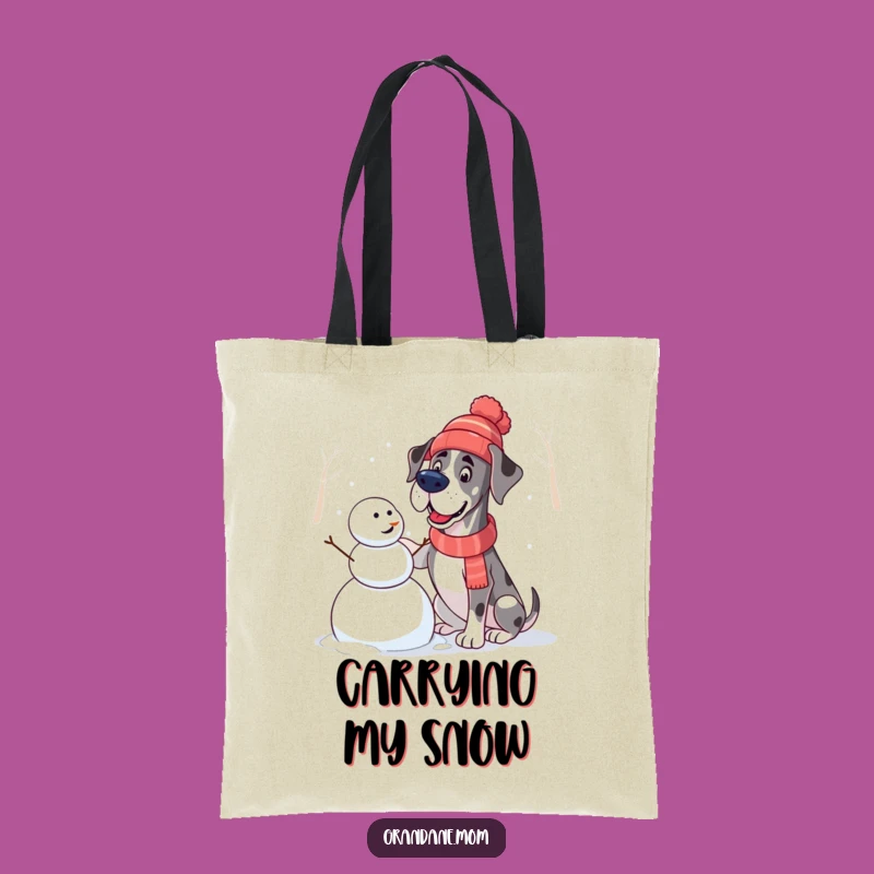 Funny Great Dane Snowman Tote Bag: Winter Hat Dog Design, Hilarious Gift for Dane Fans